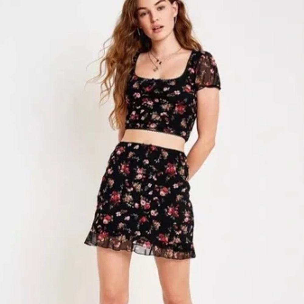 Urban Renewal Black and Pink Floral Crop Top